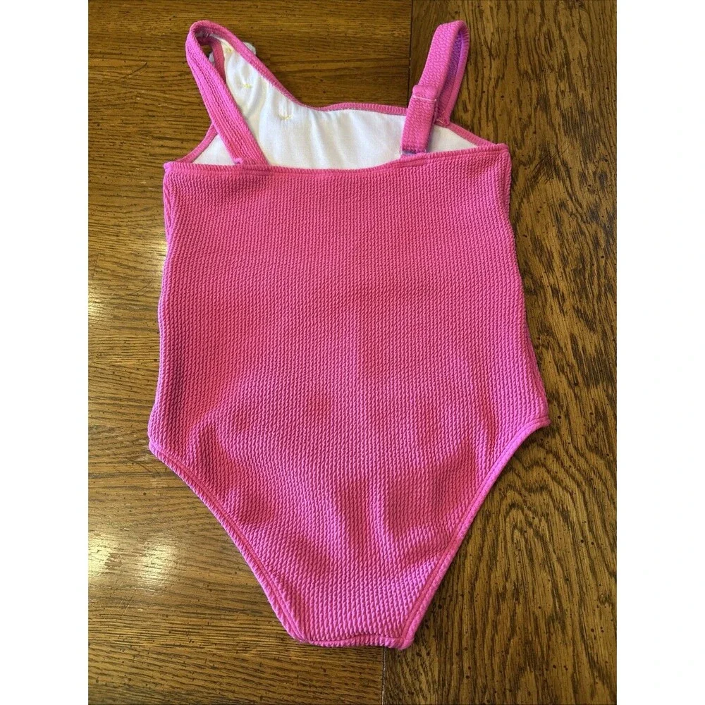 Betsey Johnson Pink Swimsuit Girls Size 10 Textured Crocheted Flowers UPF +50